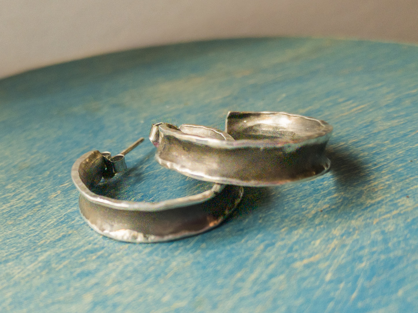 Channel Patina Hoops in Sterling Silver
