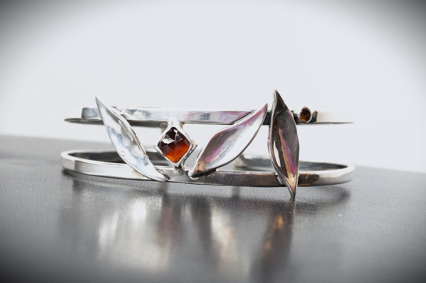 Orange Garnet Leaf Cuff Bracelet
