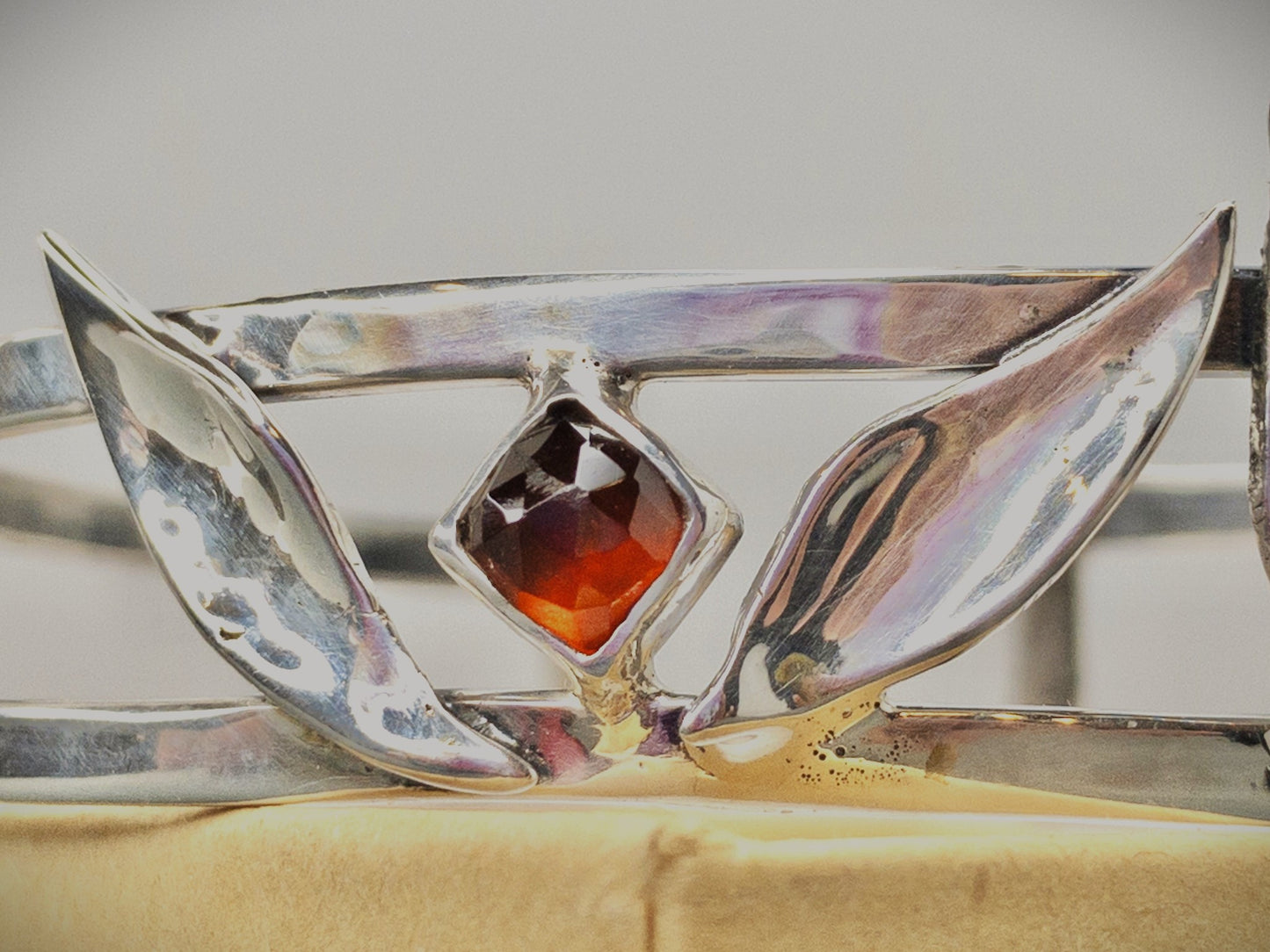 Orange Garnet Leaf Cuff Bracelet