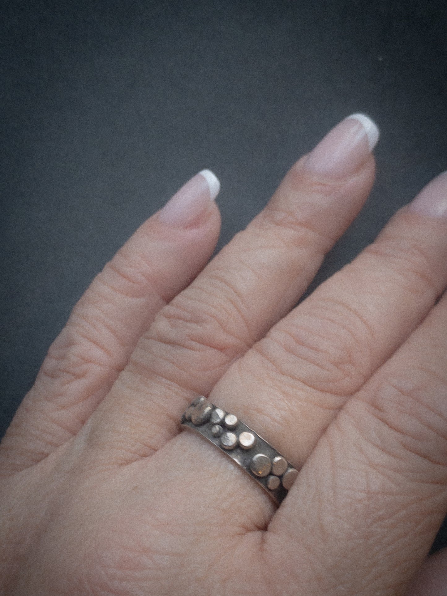 Silver Contrast Unisex Pebble Ring Band