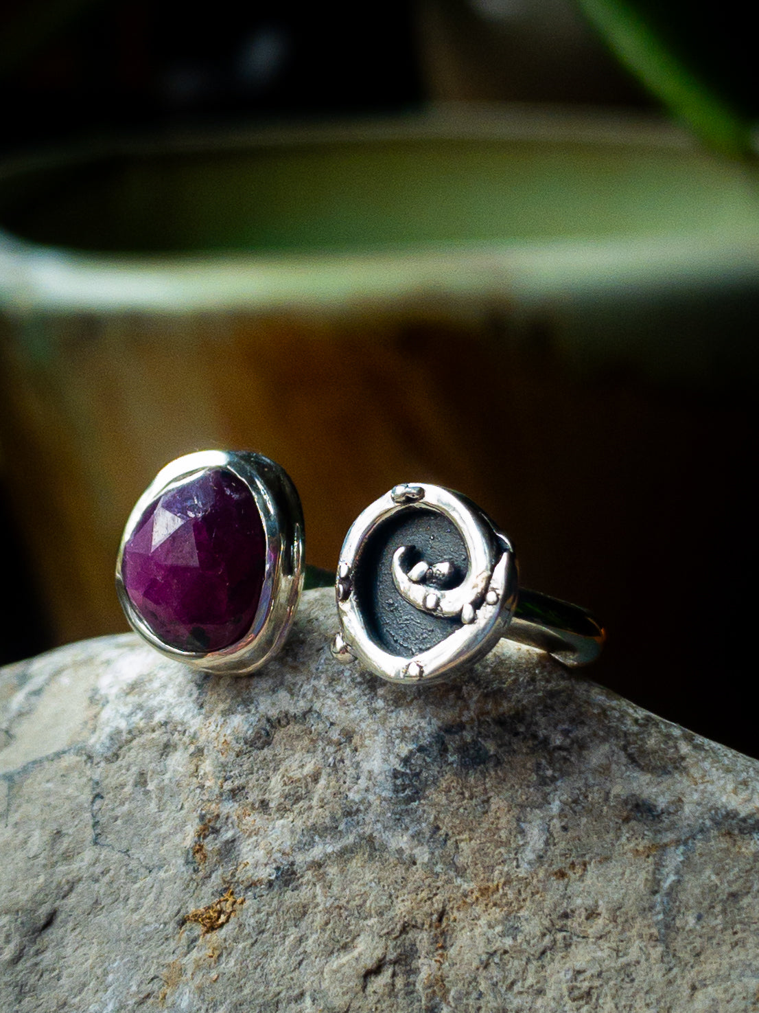 Winza Ruby Split Ring in Sterling Silver