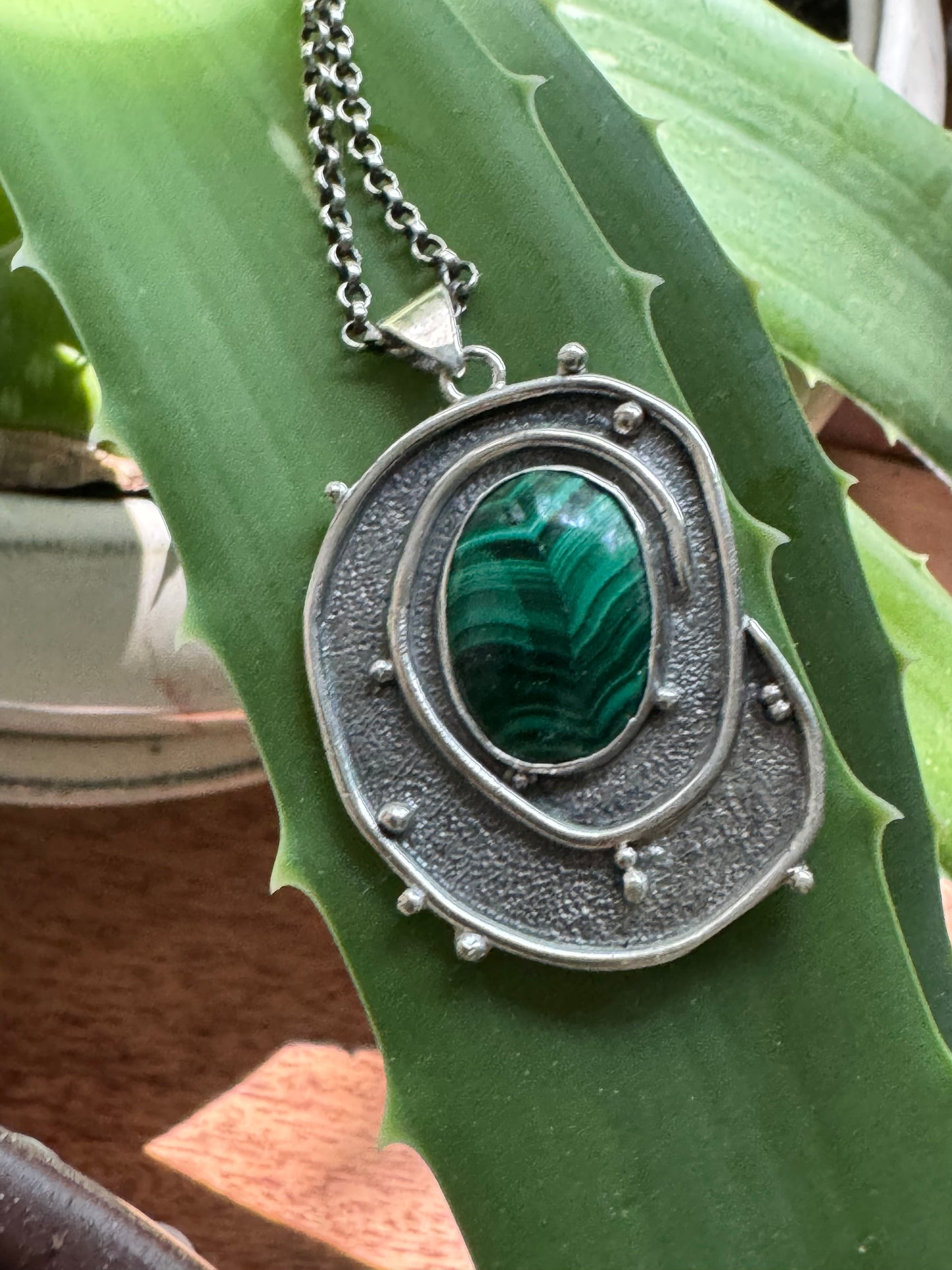 Malachite and Sterling Silver Tide Pool Necklace