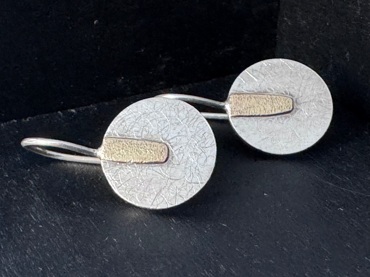 Minimalism in Sterling Silver and 14K Gold Disc Drop Earrings
