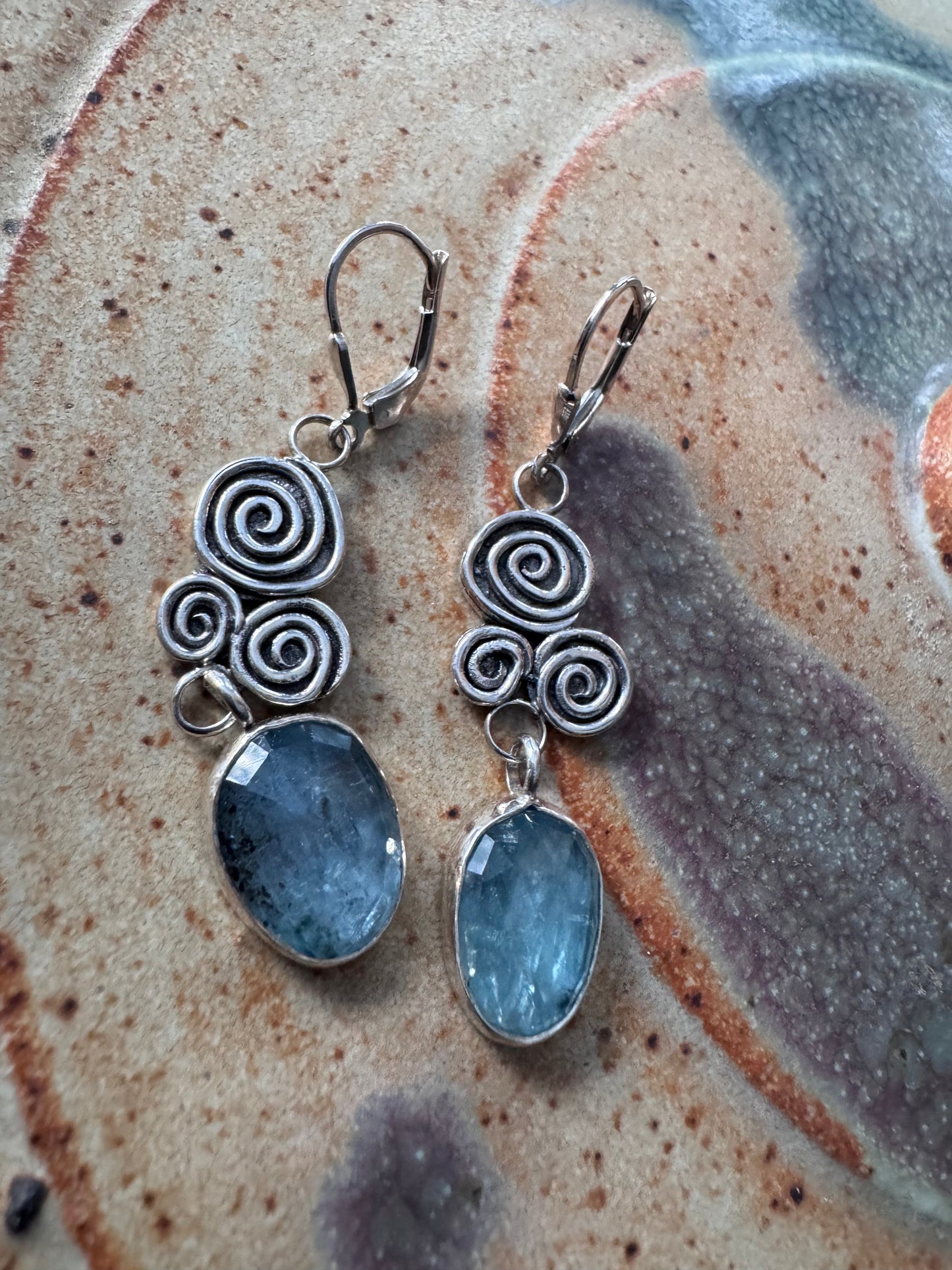 Sterling Silver and Icy Blue Kyanite Swirl Statement Earrings with Leverback