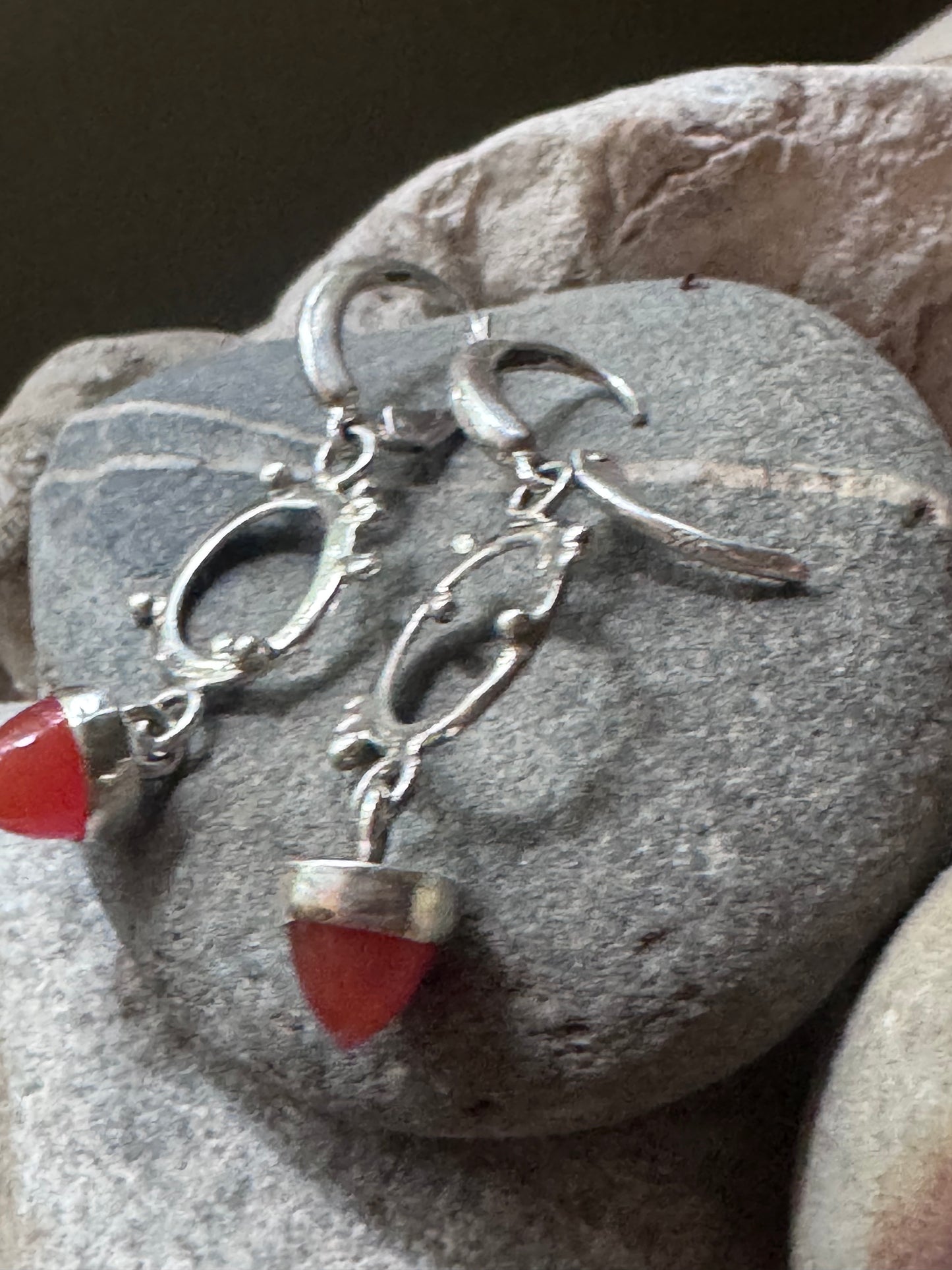 Orange Carnelian Points with Sterling Silver with Sterling Seeds Disc Dangle Earrings