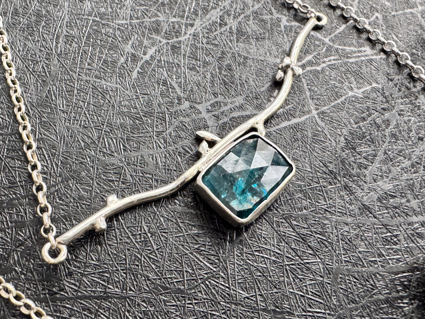Gemstone Teal Kyanite Bar Necklace in Sterling Silver
