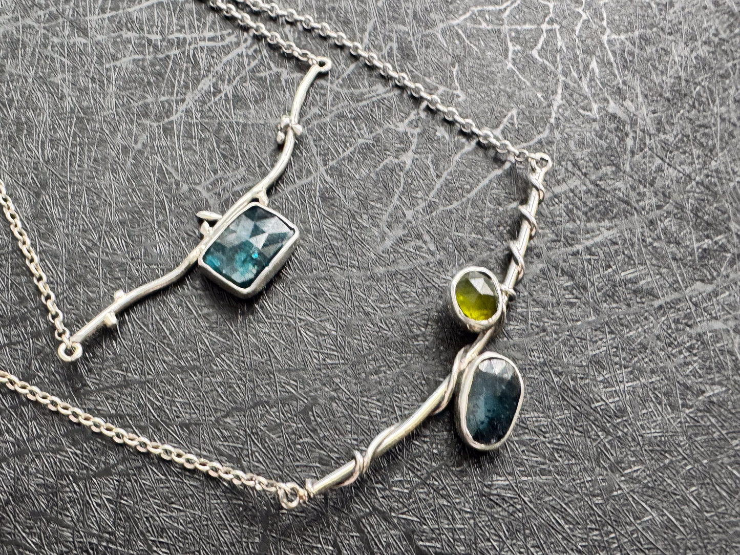 Gemstone Teal Kyanite Bar Necklace in Sterling Silver