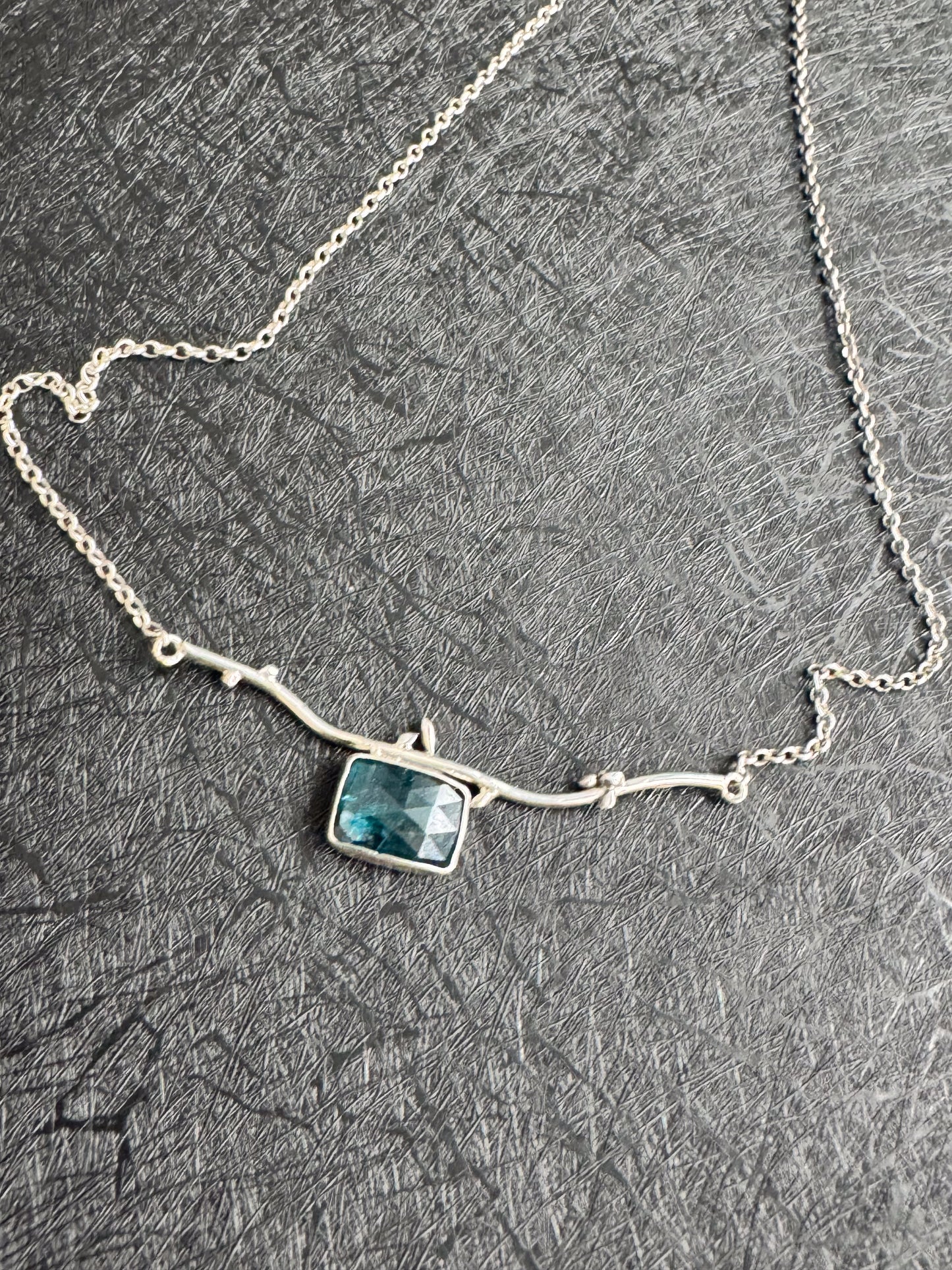 Gemstone Teal Kyanite Bar Necklace in Sterling Silver