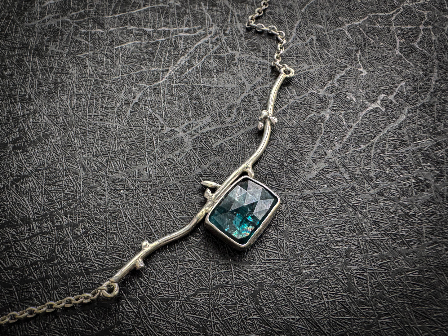 Gemstone Teal Kyanite Bar Necklace in Sterling Silver