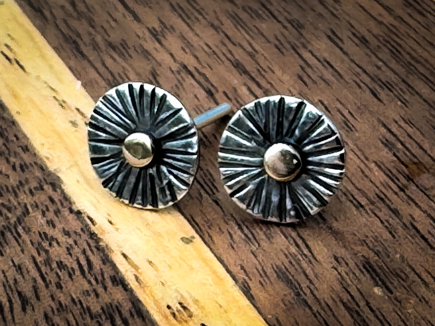 14k Gold and Sterling Silver Stud Sunburst Earrings
