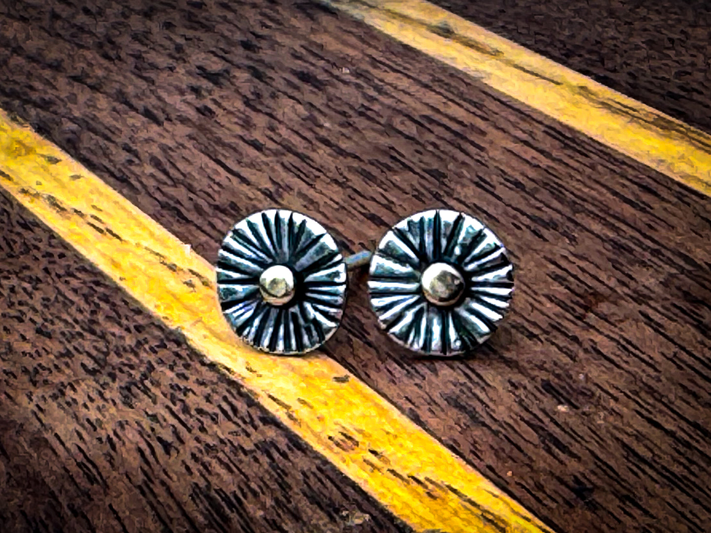 14k Gold and Sterling Silver Stud Sunburst Earrings