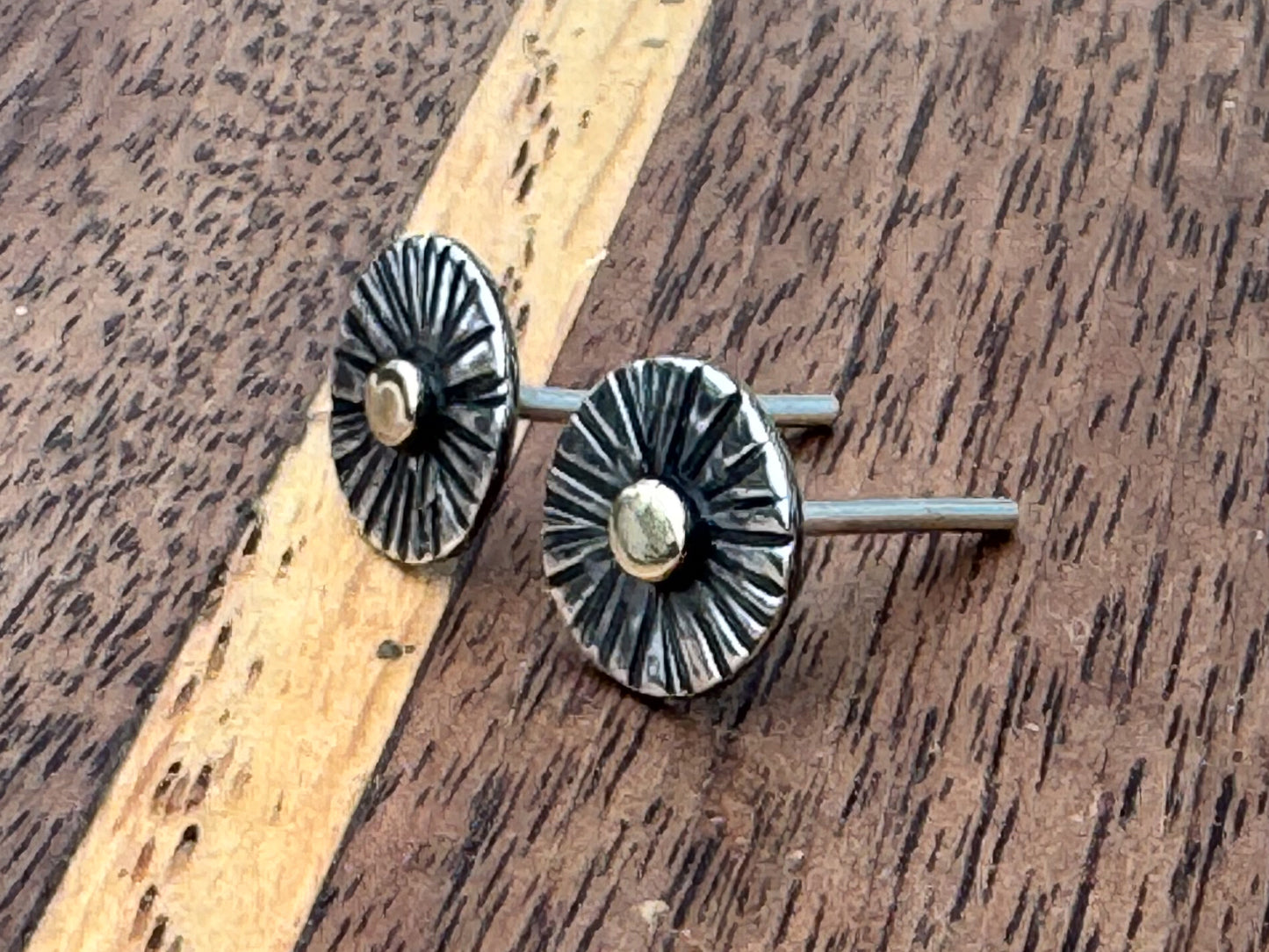 14k Gold and Sterling Silver Stud Sunburst Earrings