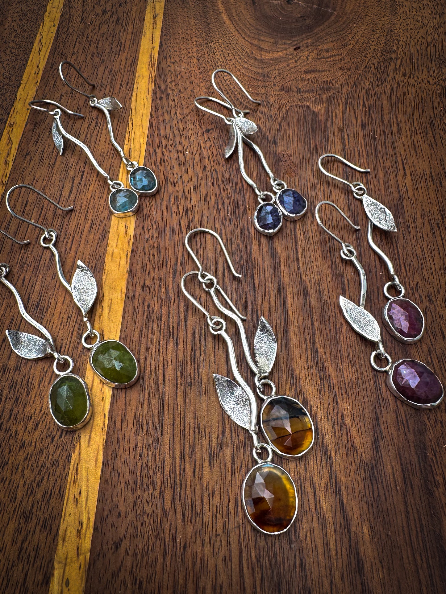 Olive Green Vesuvanite Handmade Sterling Leaf Earrings