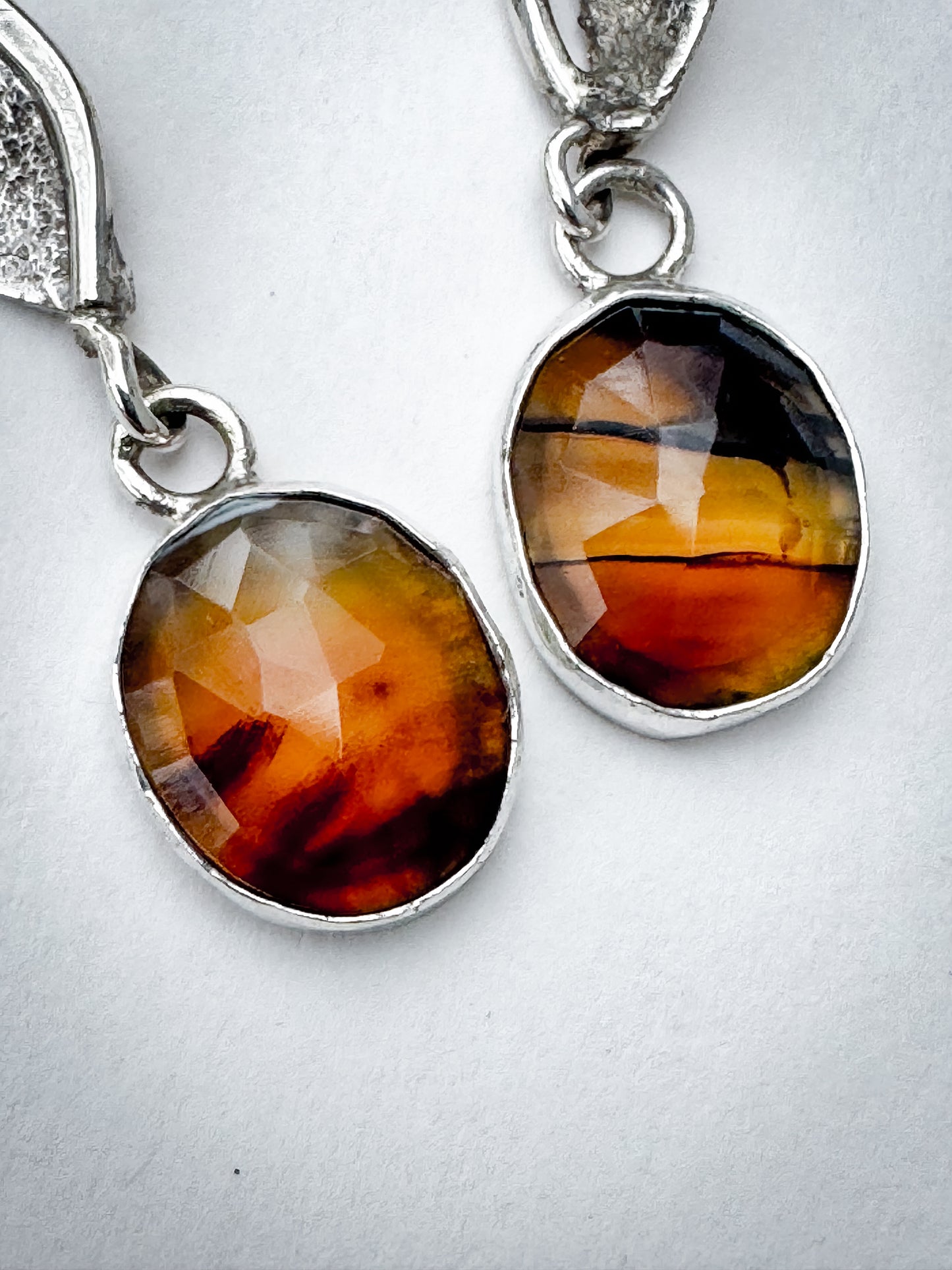 Handcrafted Sterling Silver Leaf Earrings with Montana Agate Drops