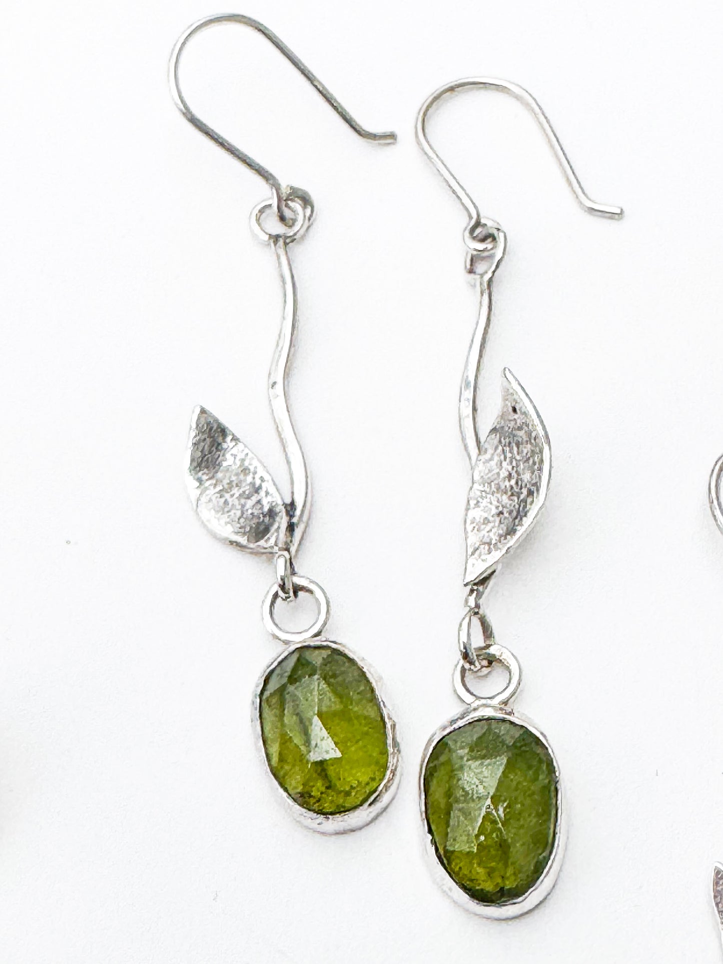 Olive Green Vesuvanite Handmade Sterling Leaf Earrings