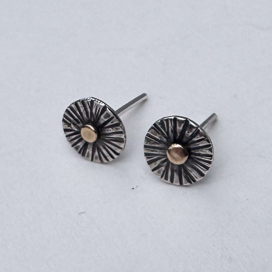 14k Gold and Sterling Silver Stud Sunburst Earrings