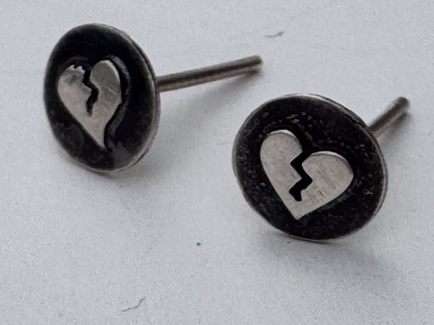 Handmade Sterling Silver Broken or Healed Heart Stud Earrings