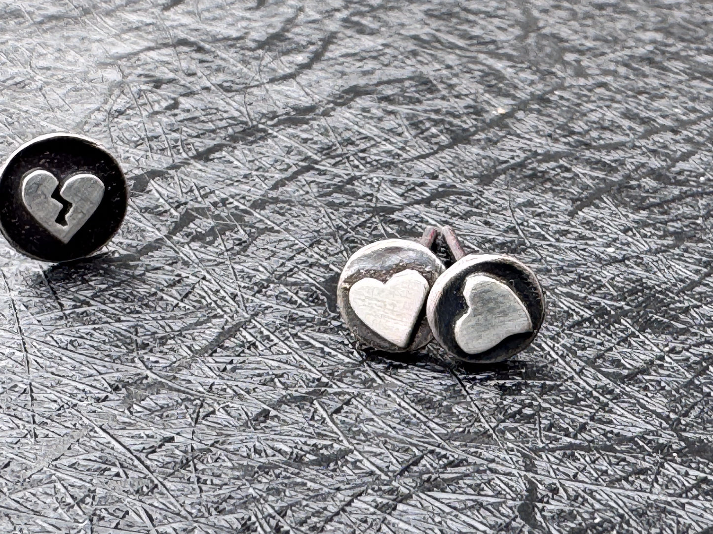 Handmade Sterling Silver Broken or Healed Heart Stud Earrings