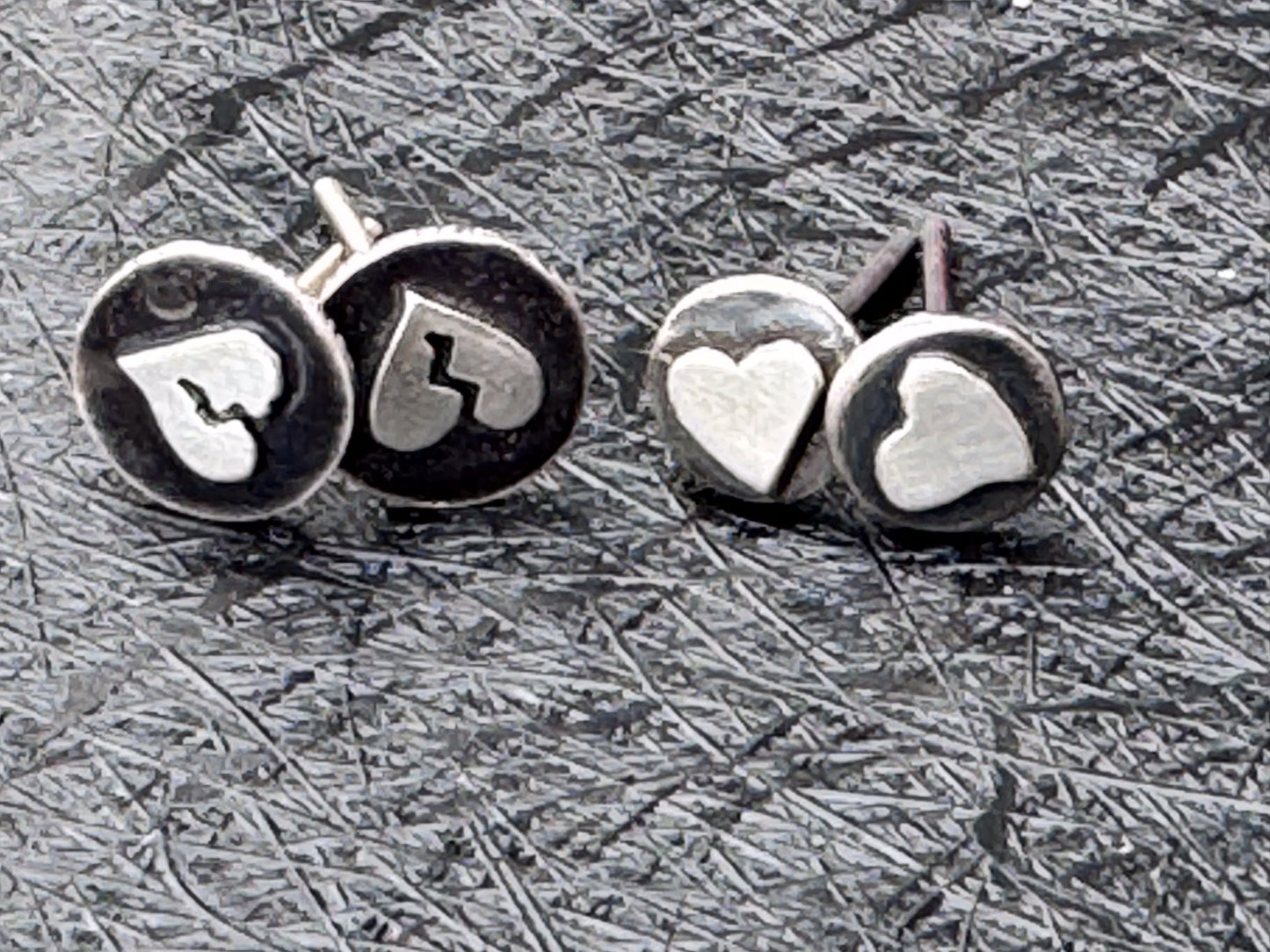 Handmade Sterling Silver Broken or Healed Heart Stud Earrings
