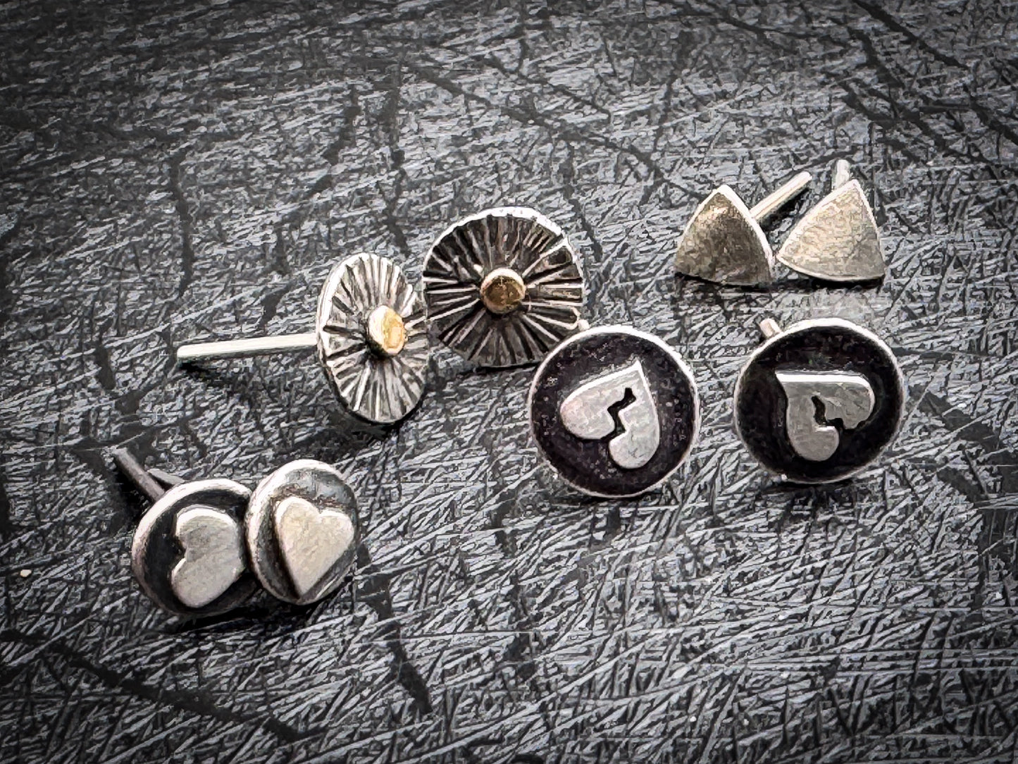 14k Gold and Sterling Silver Stud Sunburst Earrings