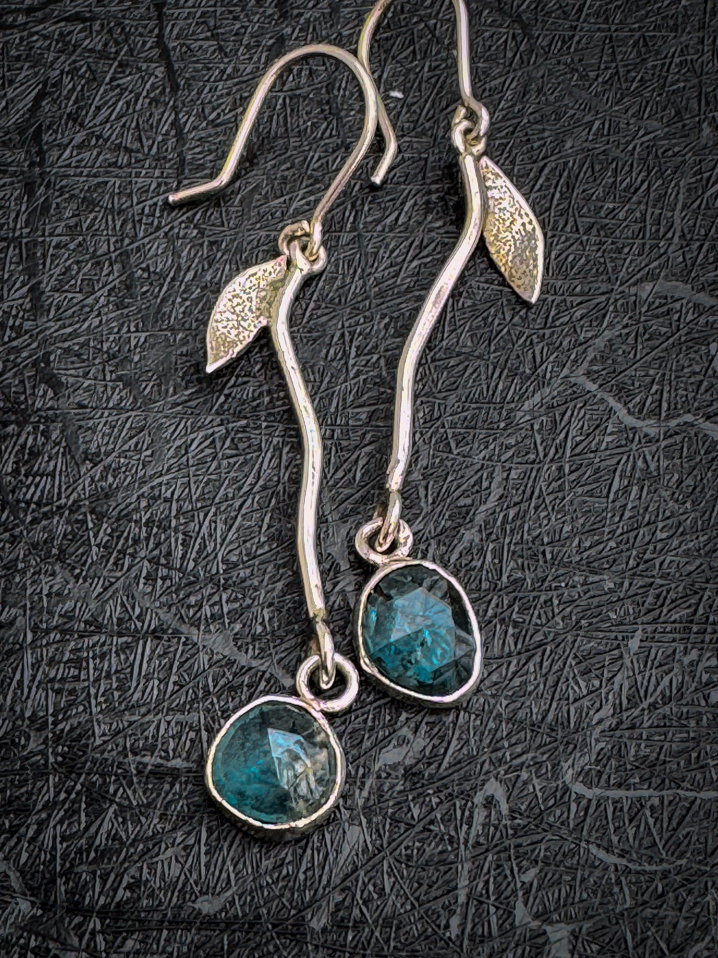 Blue Topaz Sterling Silver Leaf Dangle Earrings