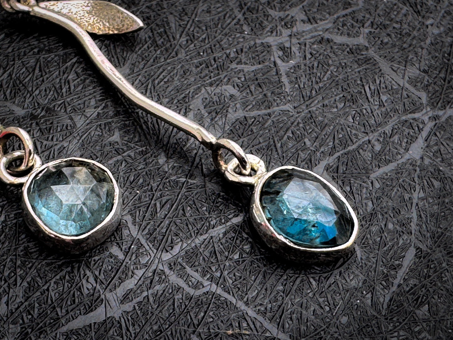 Blue Topaz Sterling Silver Leaf Dangle Earrings