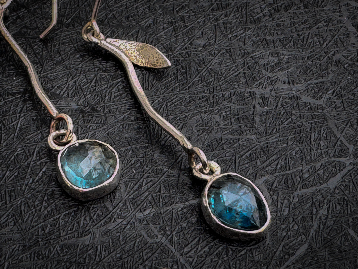 Blue Topaz Sterling Silver Leaf Dangle Earrings