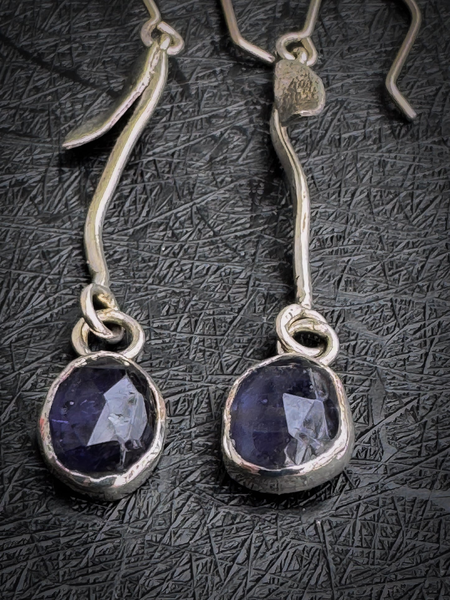 Iolite and Sterling Silver Leaf Drop Earrings