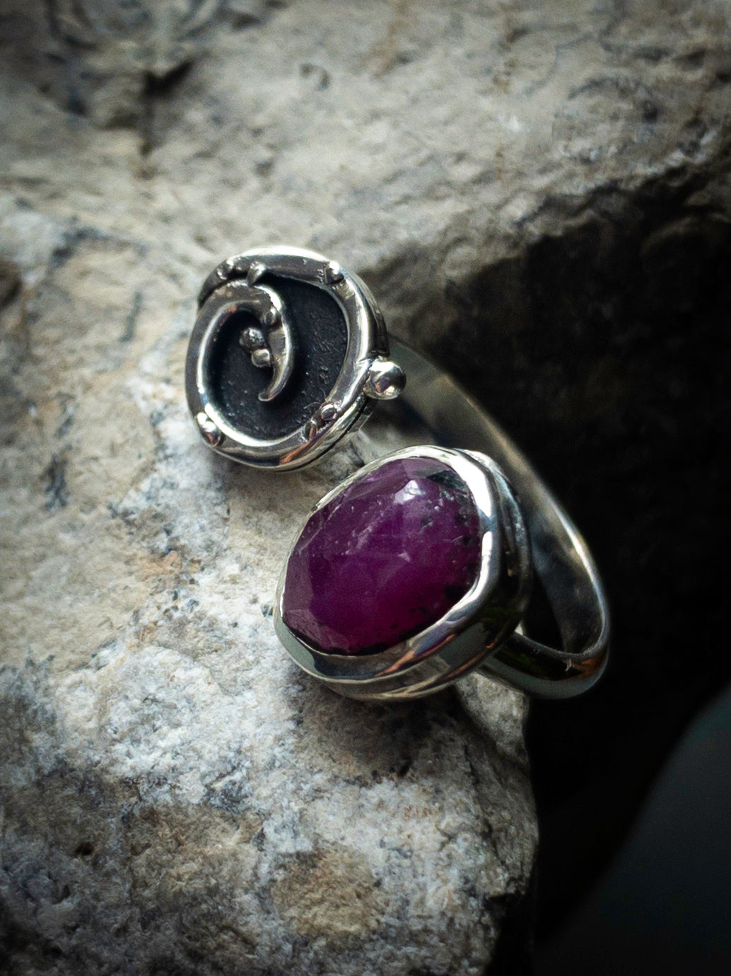 Winza Ruby Split Ring in Sterling Silver