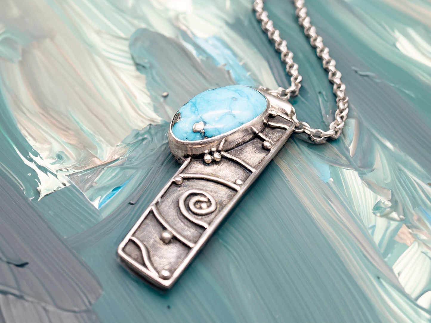 TidePool Sterling Silver Tablet Necklace with Morenci Turquoise