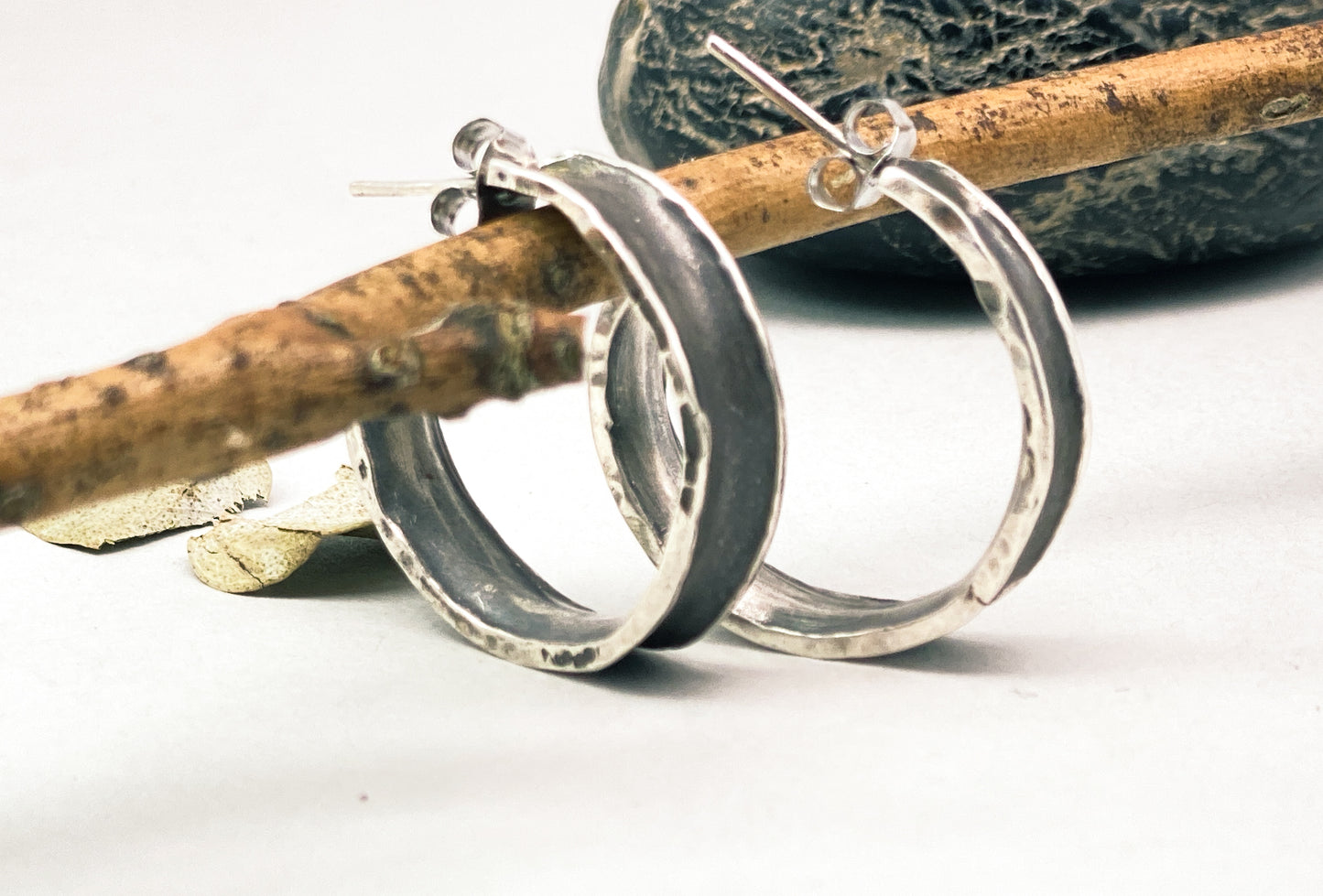 Channel Patina Hoops in Sterling Silver