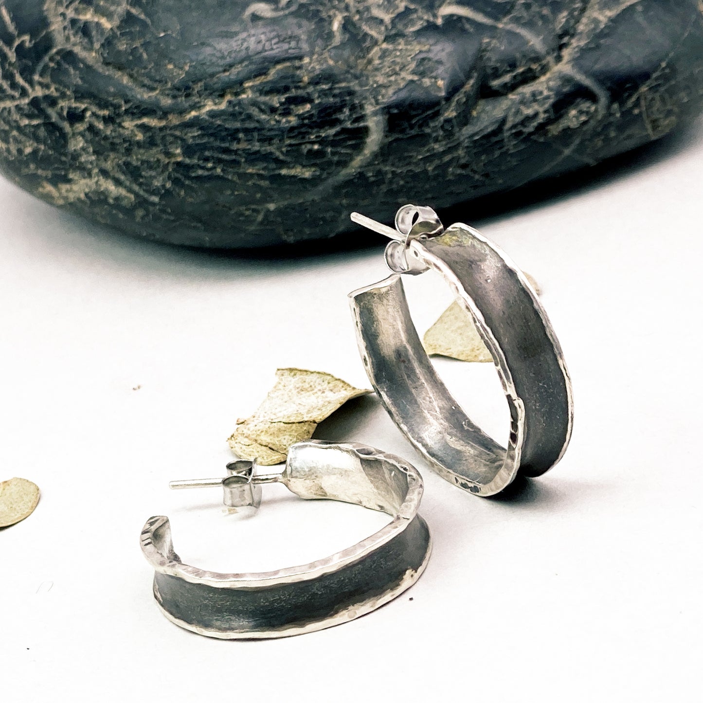 Channel Patina Hoops in Sterling Silver