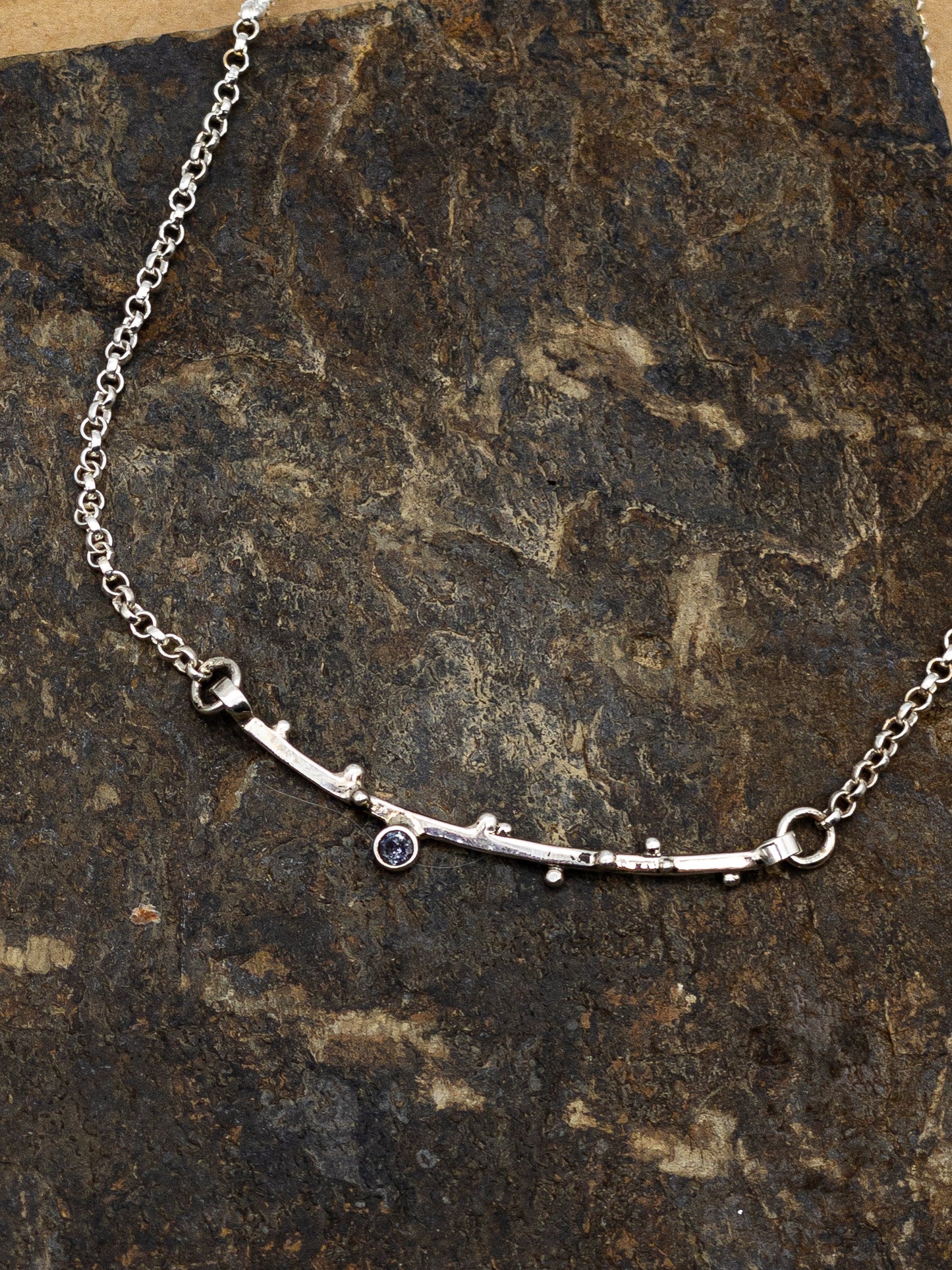 Tanzanite Pebble Bar Sterling Necklace