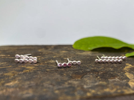 Simple Silver Dot Climber Earrings