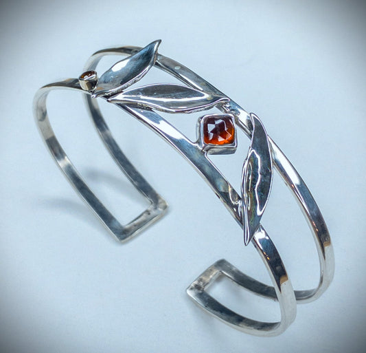 Orange Garnet Leaf Cuff Bracelet