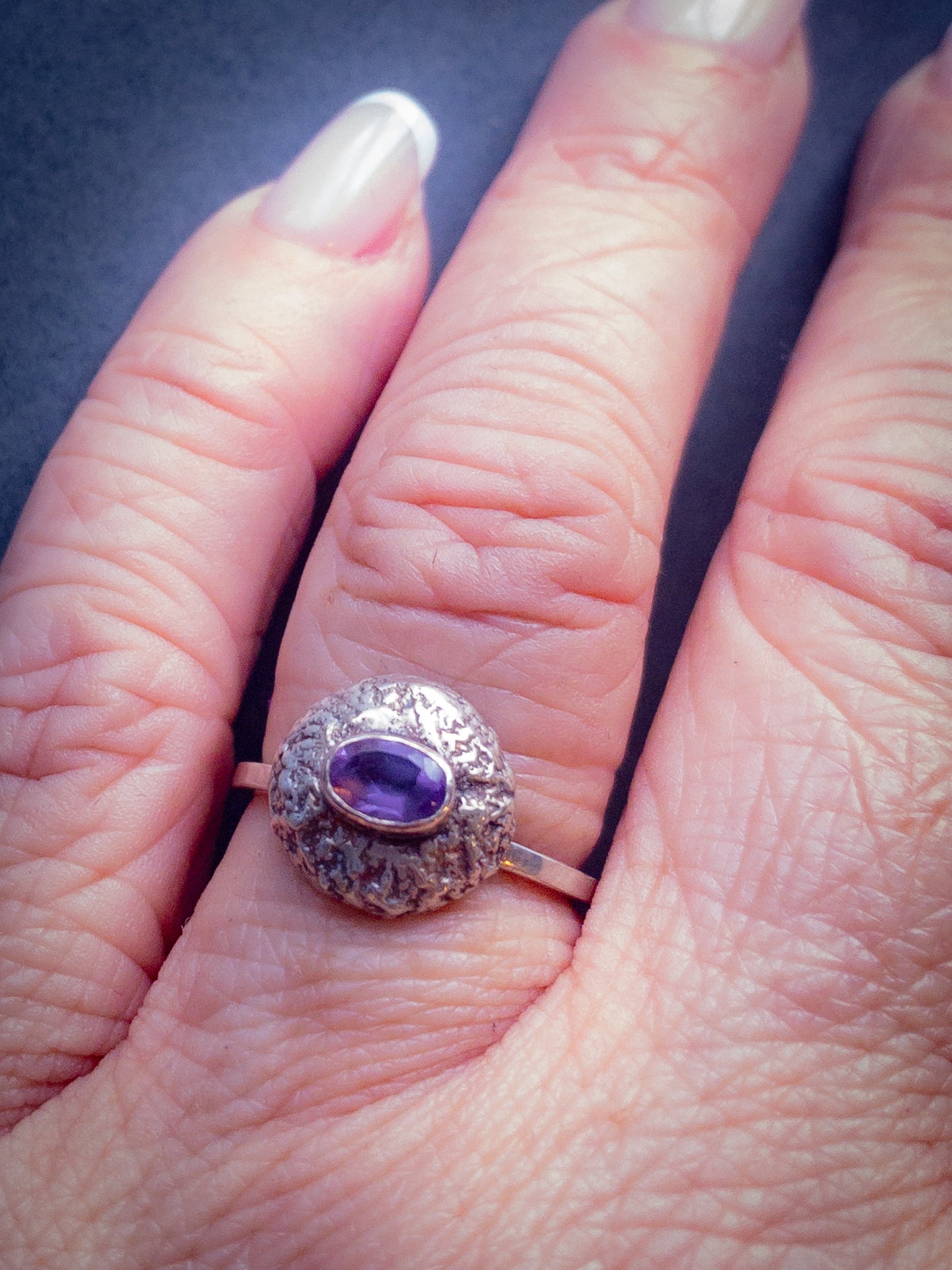 Amethyst Texture Dome Ring