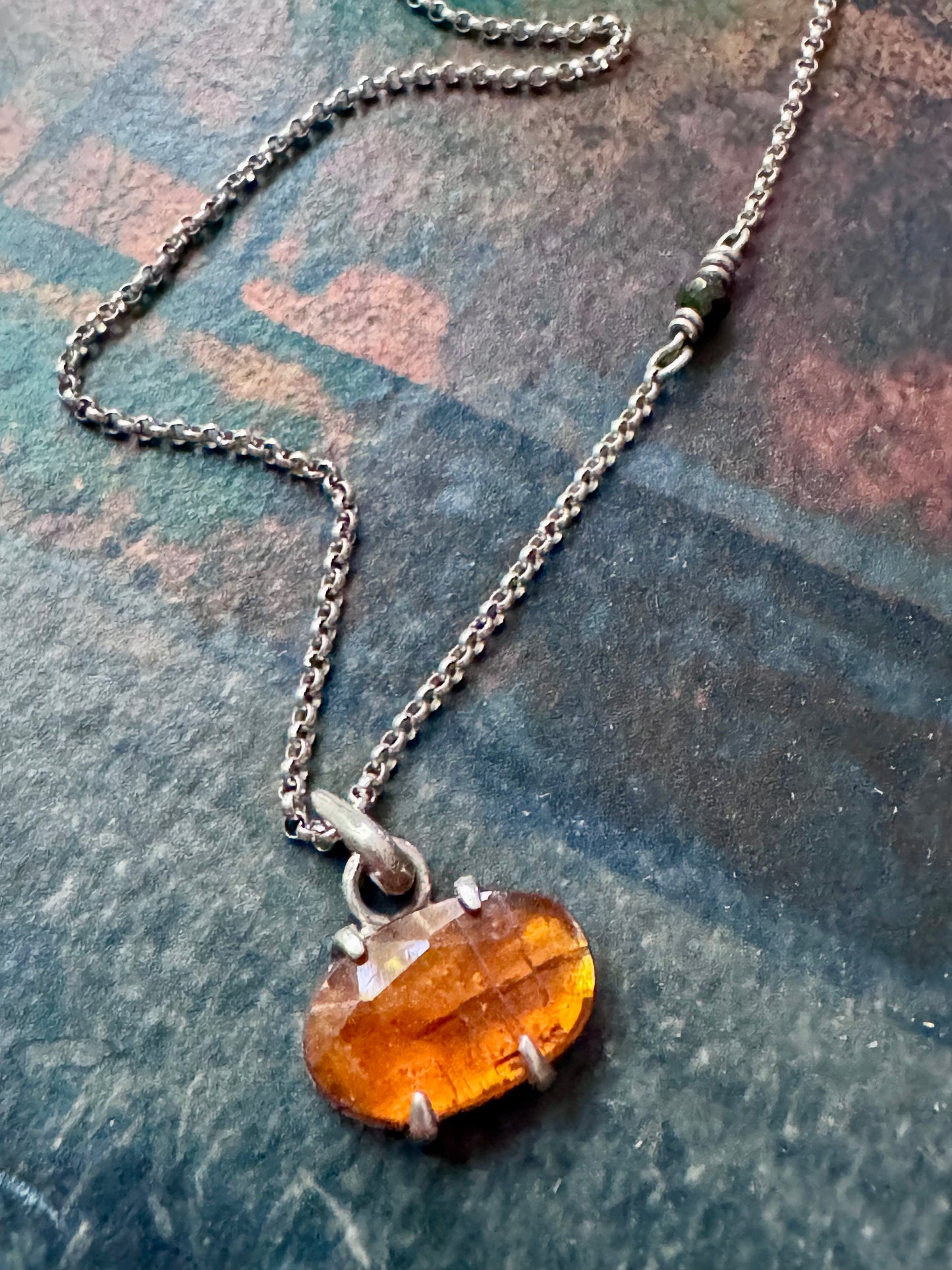 Orange Kyanite Claw Set Necklace in Sterling Silver