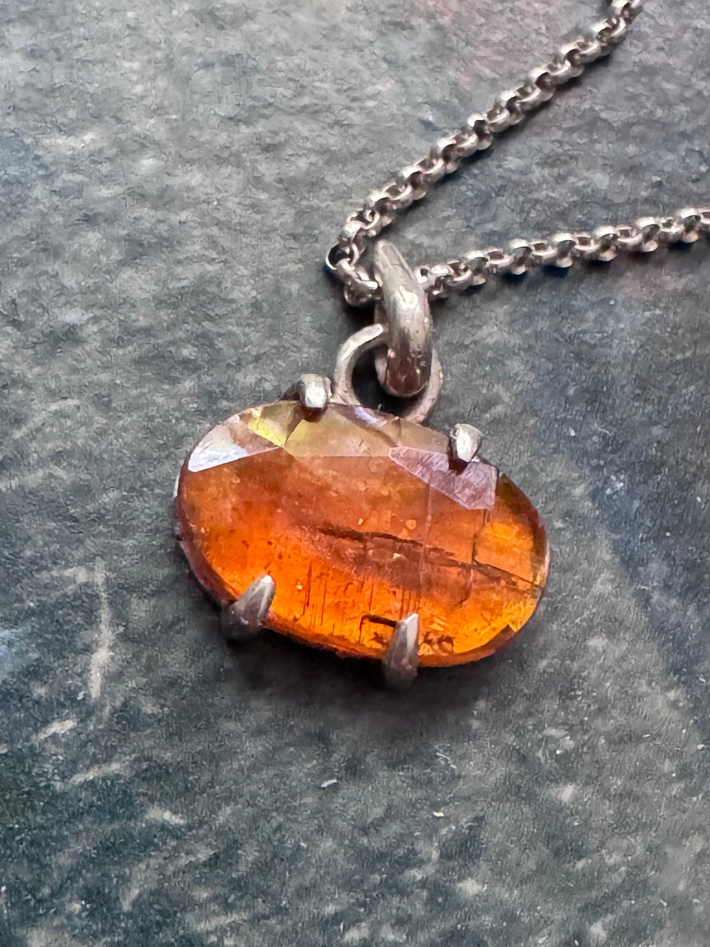 Orange Kyanite Claw Set Necklace in Sterling Silver