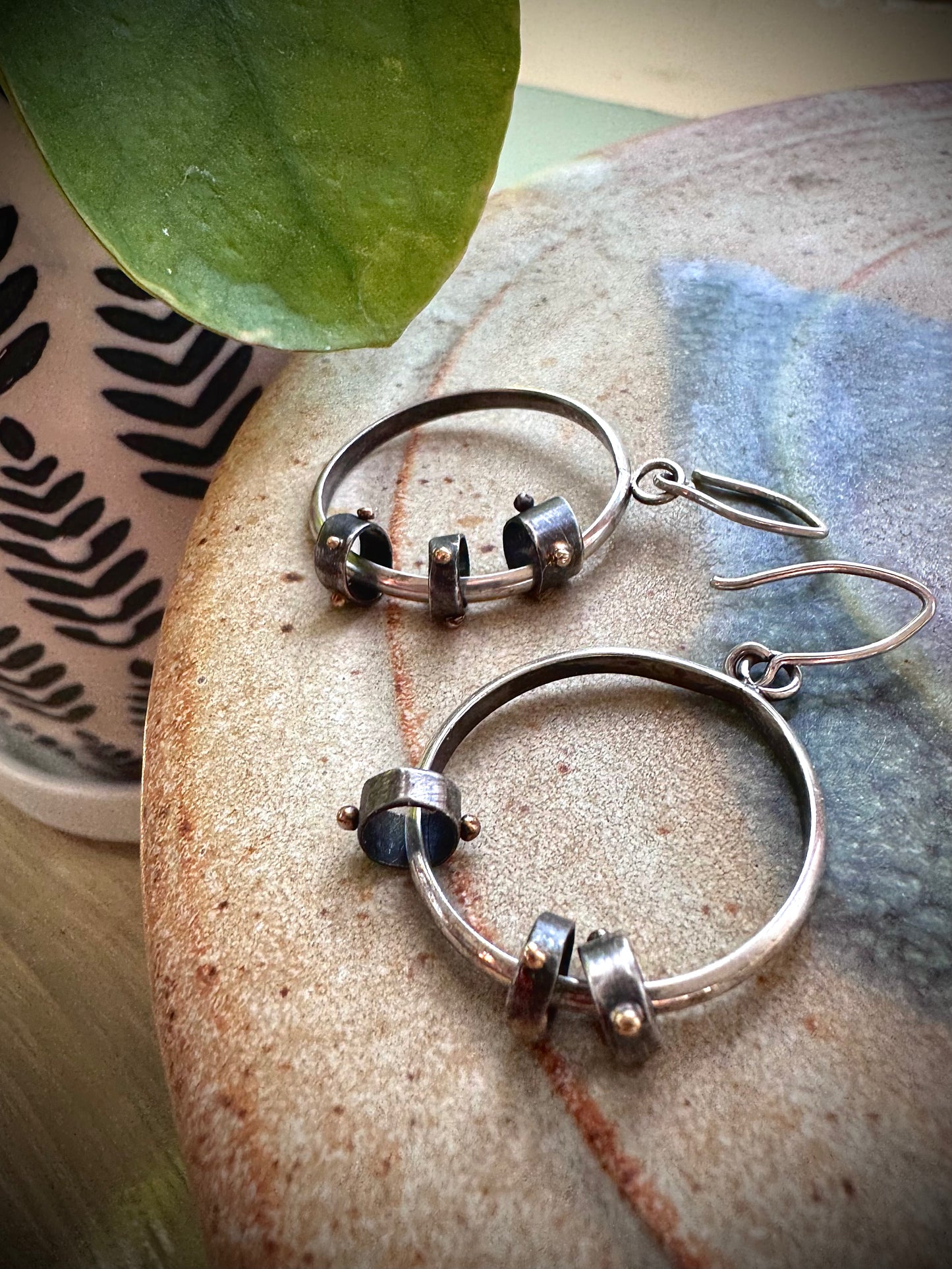 Mixed Metal Hoop Earrings in Sterling Silver and 14k Gold