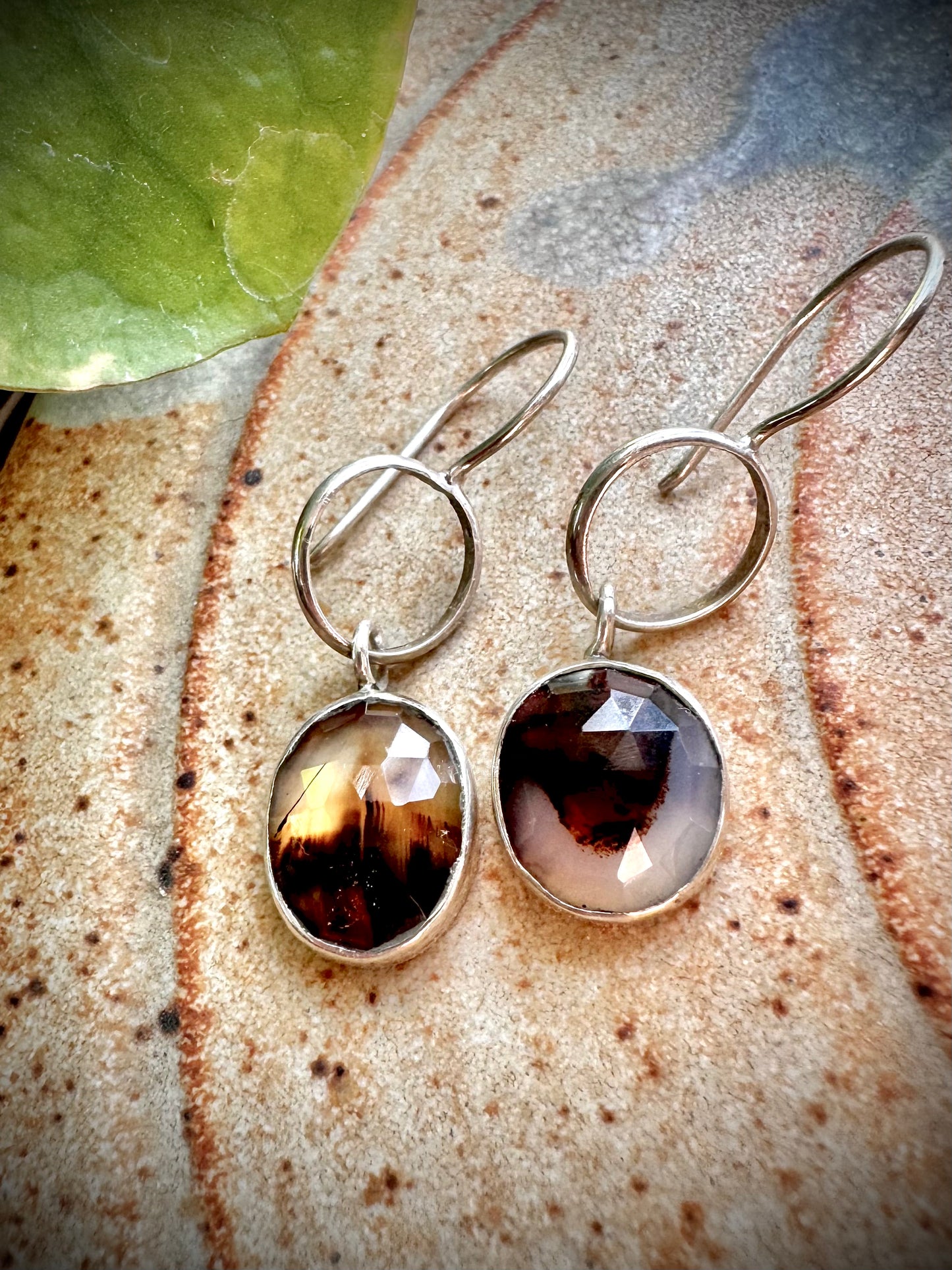 Montana Agate Simple Drop Earrings in Sterling Silver