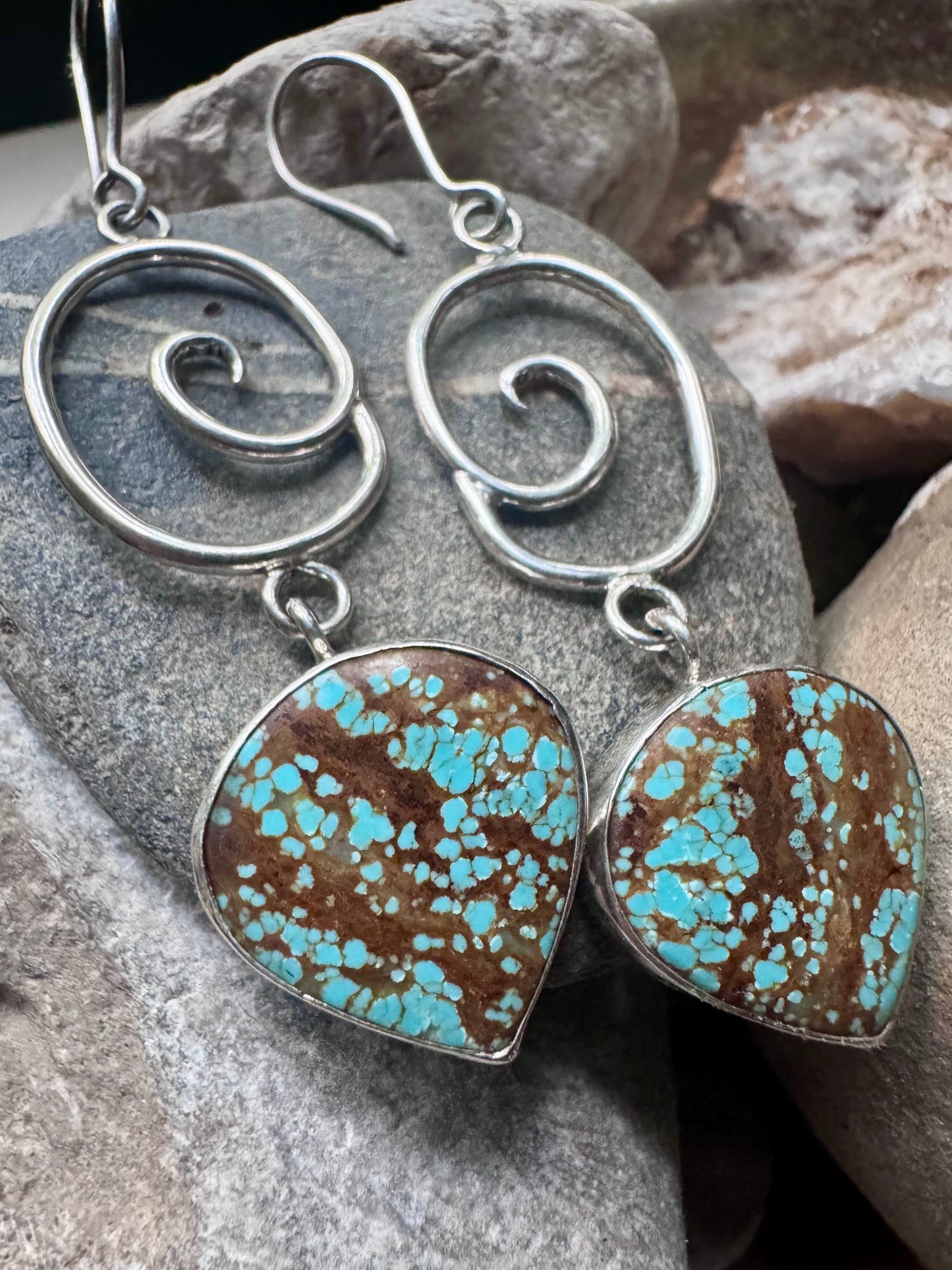 Turquoise Drop Swirl Earrings Sterling Silver