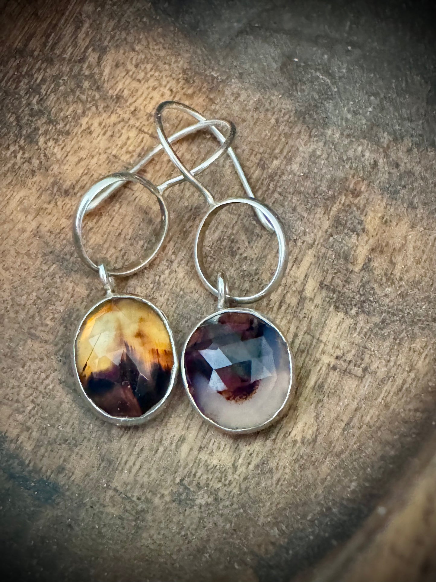 Montana Agate Simple Drop Earrings in Sterling Silver