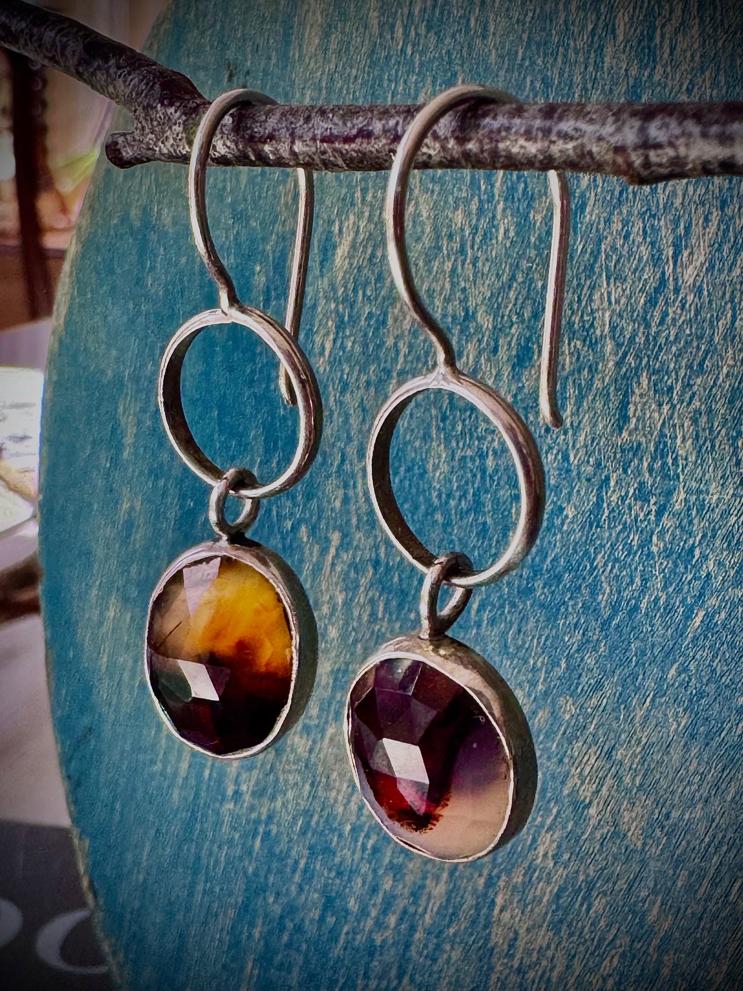 Montana Agate Simple Drop Earrings in Sterling Silver