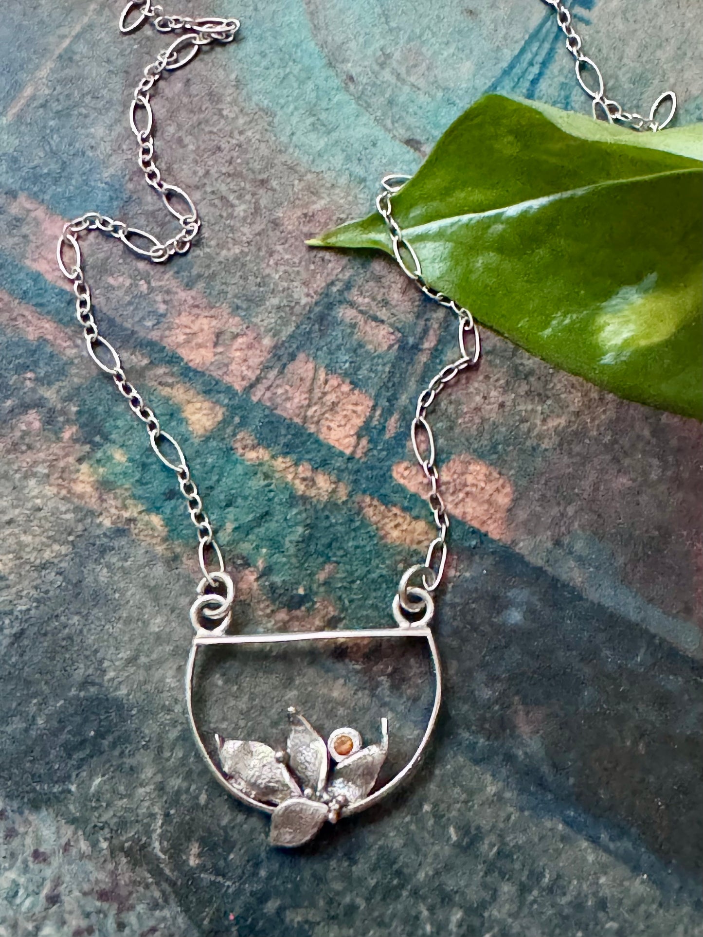Madeira Citrine Sterling Silver Leaf Necklace