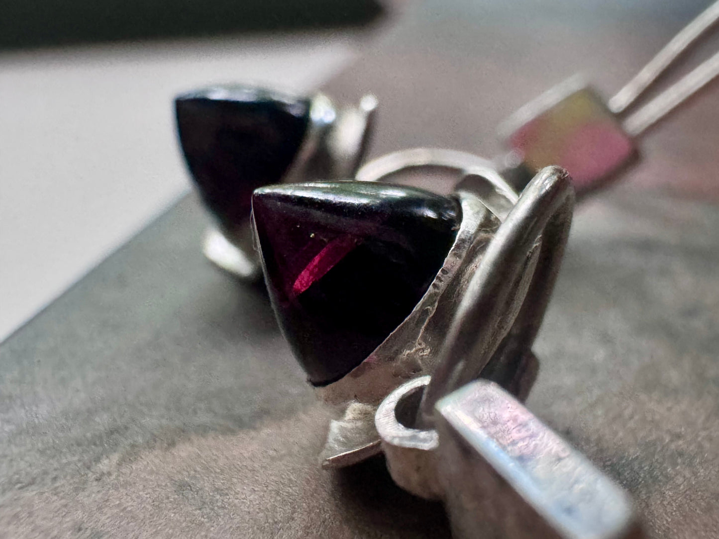 Garnet Bullet Drop Earrings in Sterling Silver
