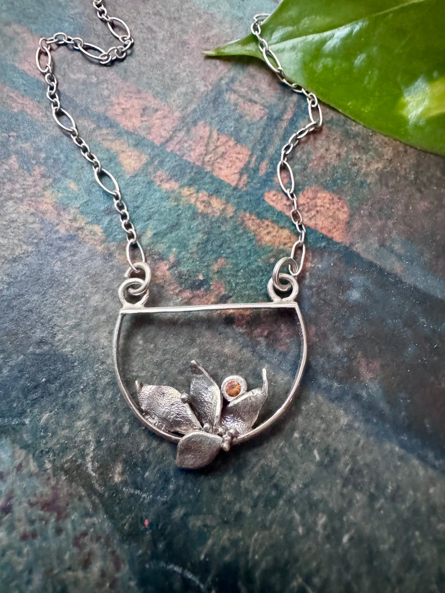 Madeira Citrine Sterling Silver Leaf Necklace