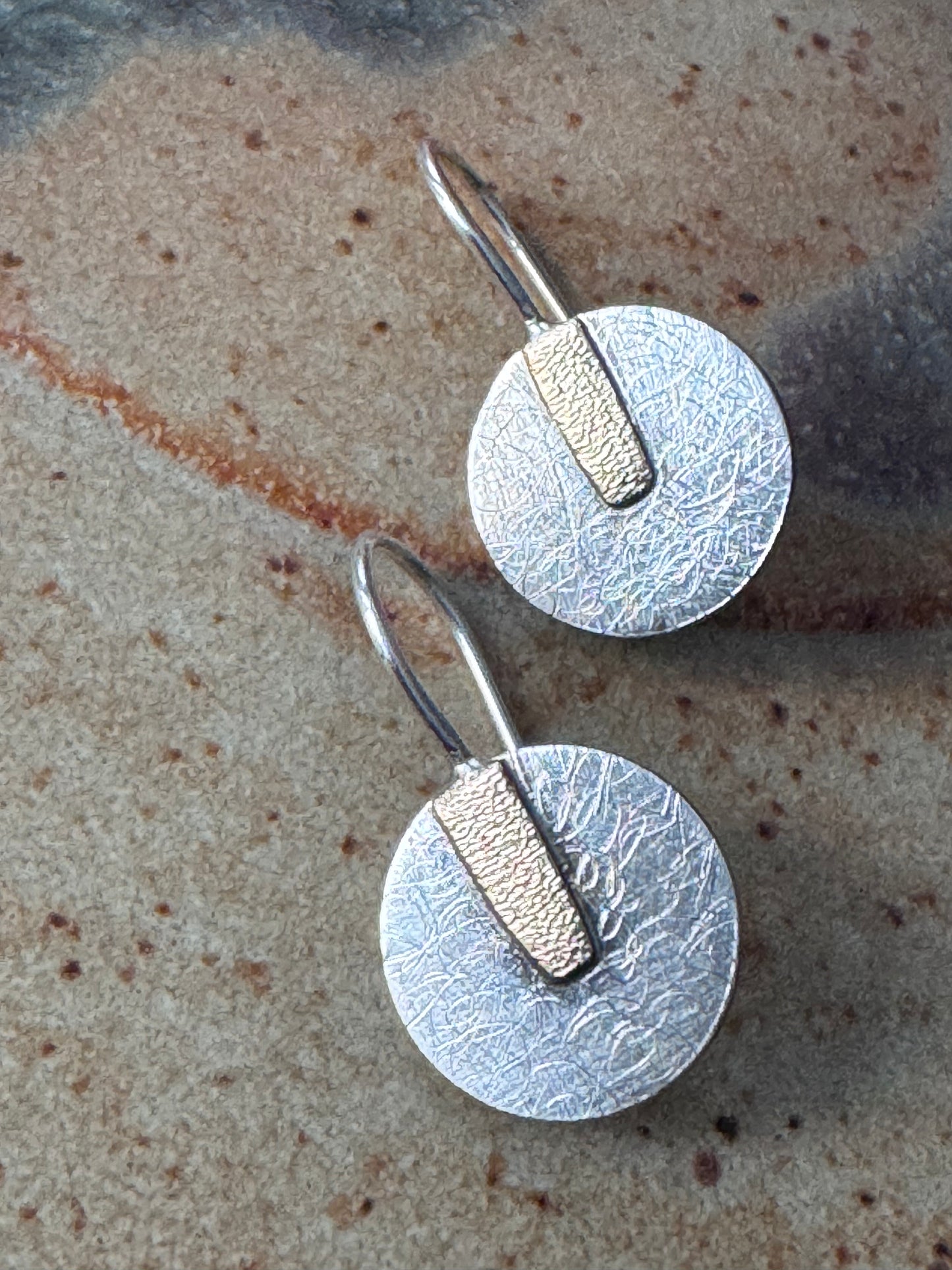 Minimalism in Sterling Silver and 14K Gold Disc Drop Earrings