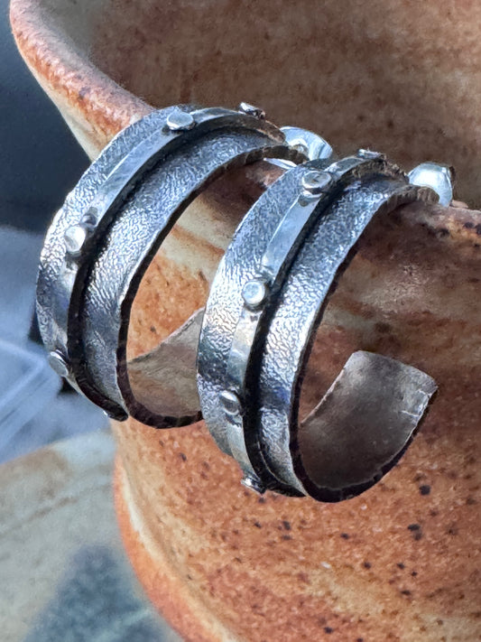 Edgy Sterling Silver Chunky Hoops with Post Earrings