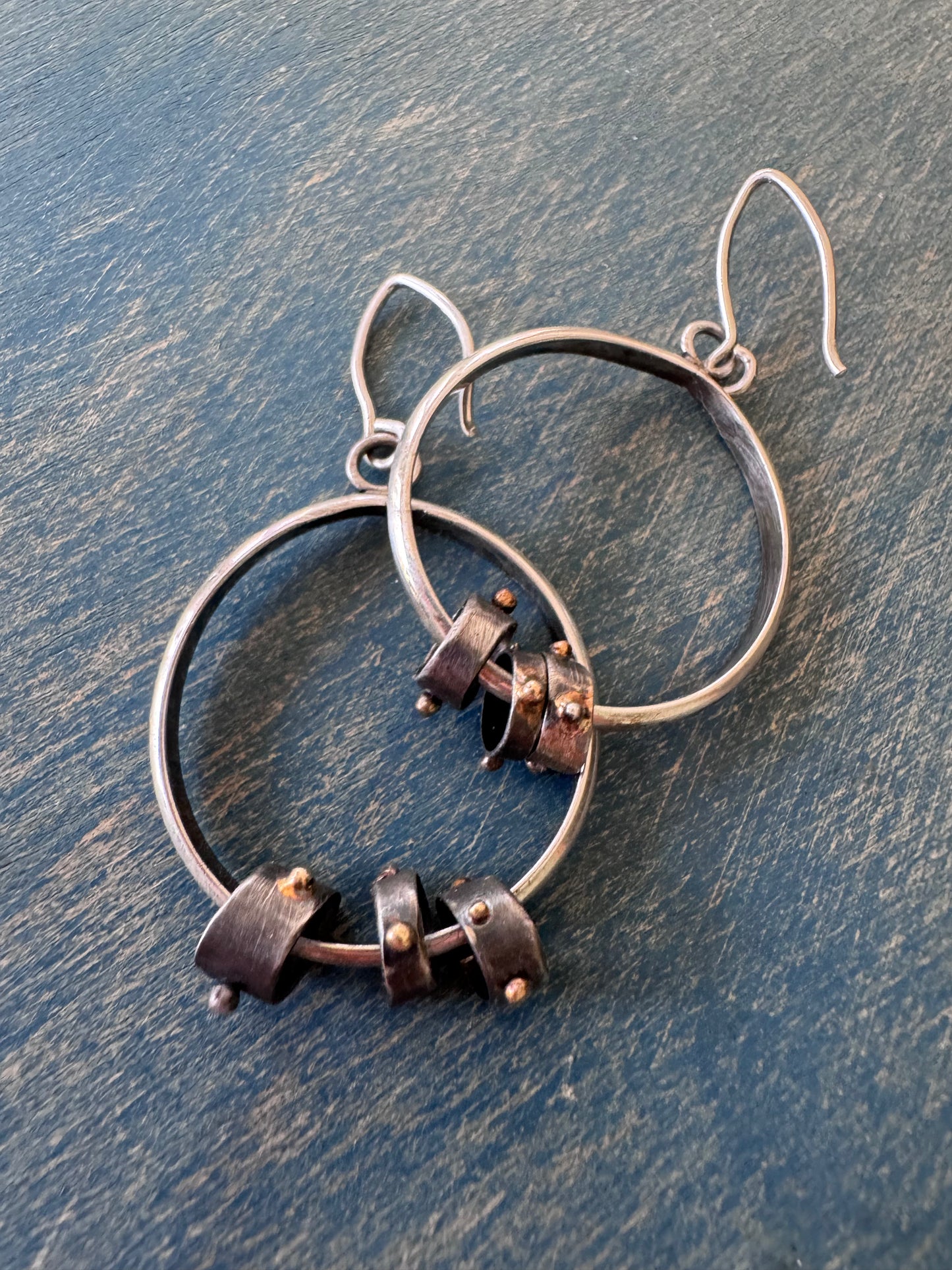 Mixed Metal Hoop Earrings in Sterling Silver and 14k Gold