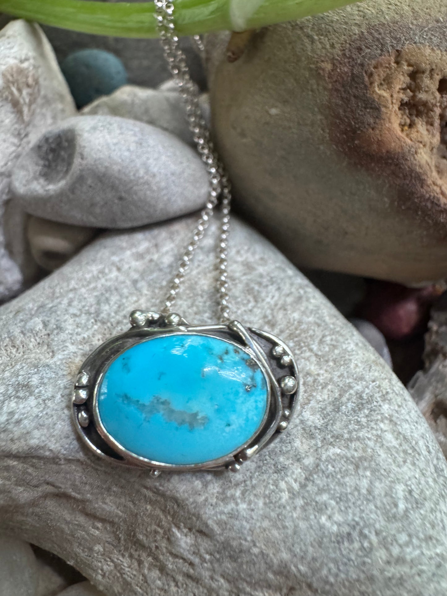 Turquoise Sea Kelp Necklace in Sterling Silver
